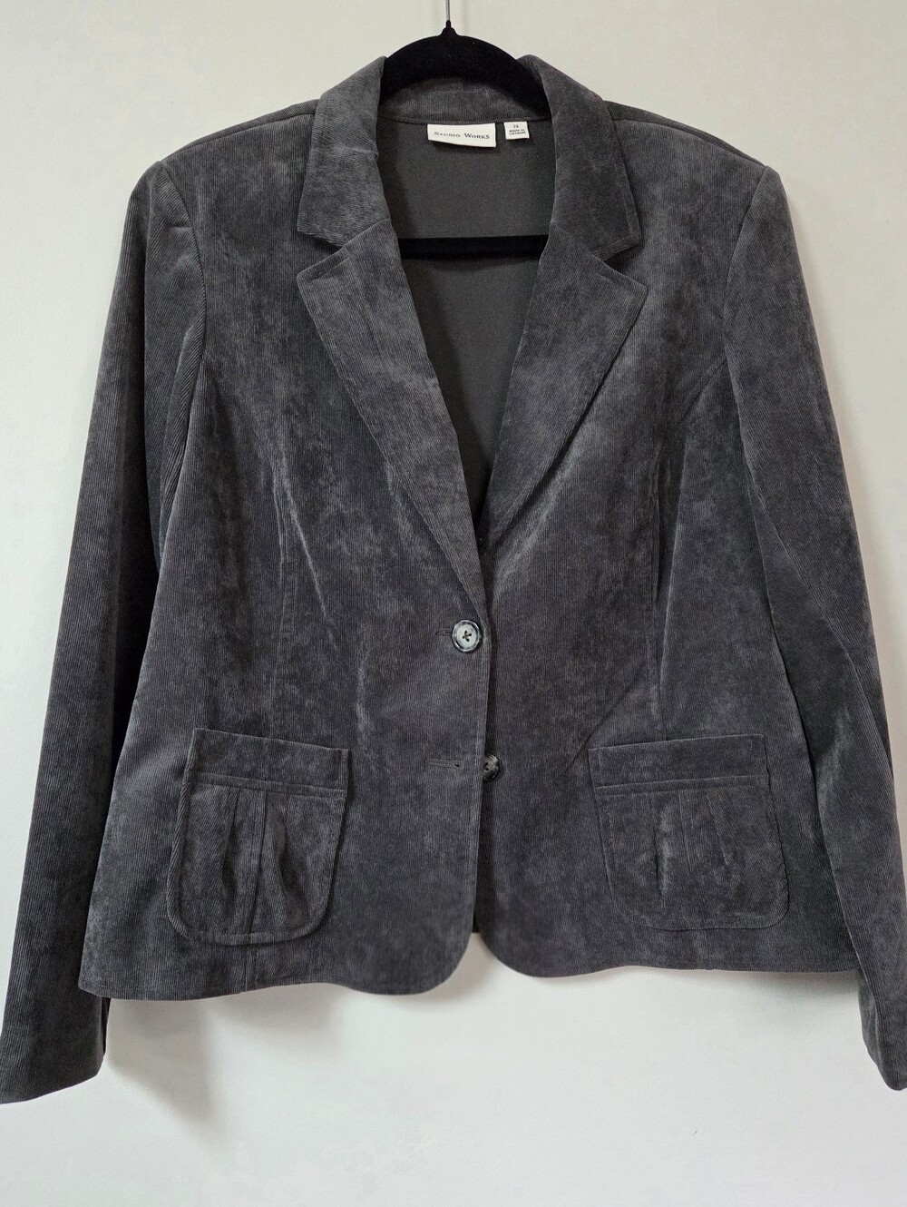 Vintage Studio Works Gray Corduroy Single-Button Blazer In Size 14